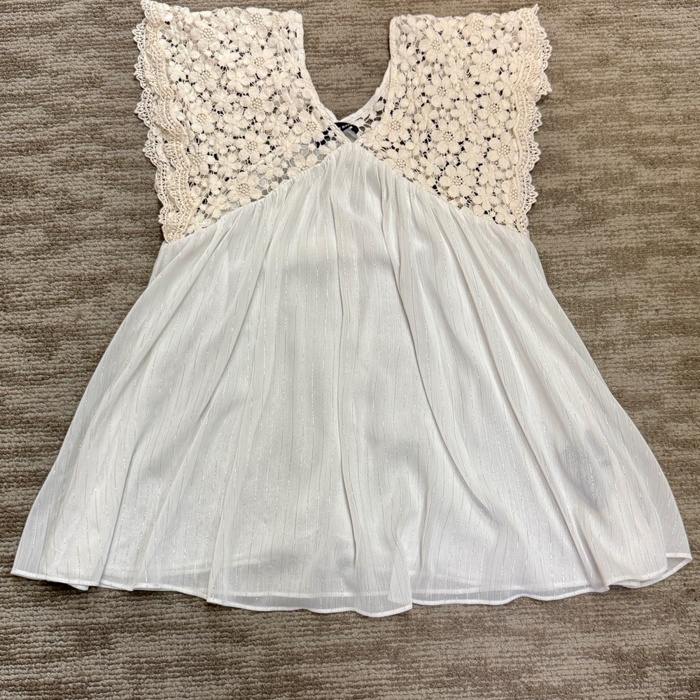 The Kooples Cream Metallic Crochet Floral Lace and Sleeveless Flowy Top size S